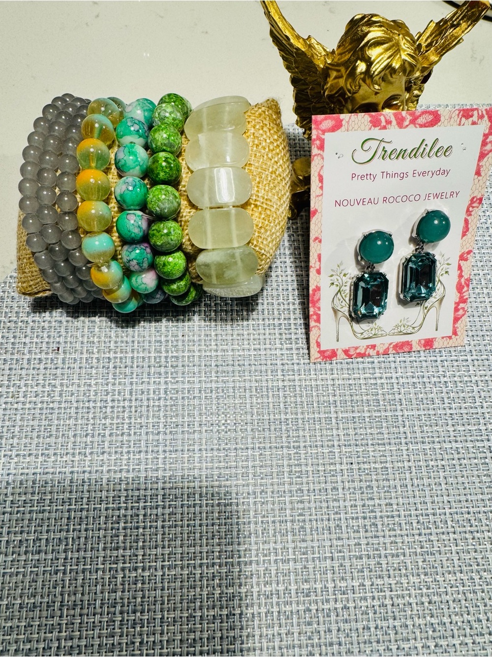 Green Beaded Stretch Bracelet Stack